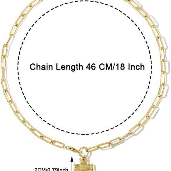 Chunky Cross Necklace Women Brass 18in Gold-Plated Geometric Pendant - Picture 6 of 7